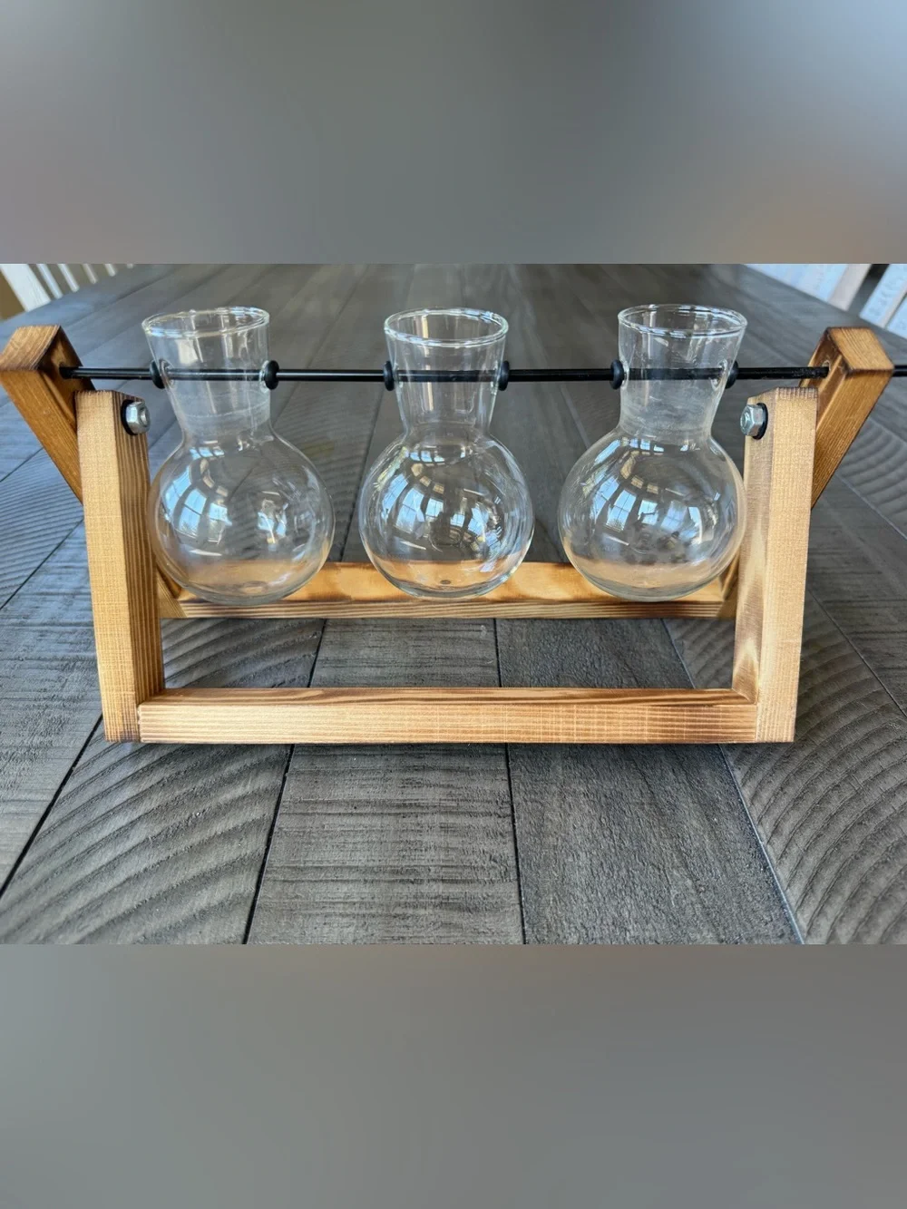 Retro Desktop Plant Terrarium Wooden 3-Vase Farmhouse Tabletop Centerpiece